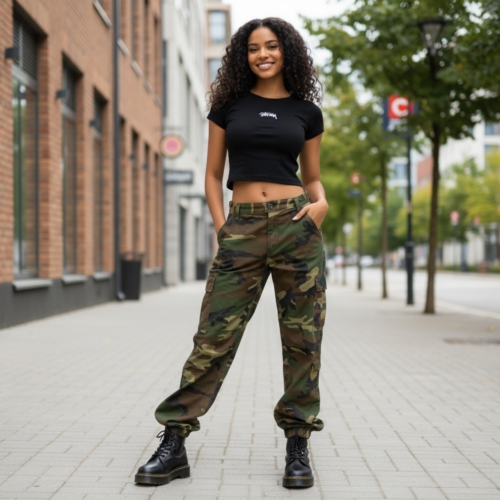 Camo Cargo Pants - Women's Olive Green Utility Trousers